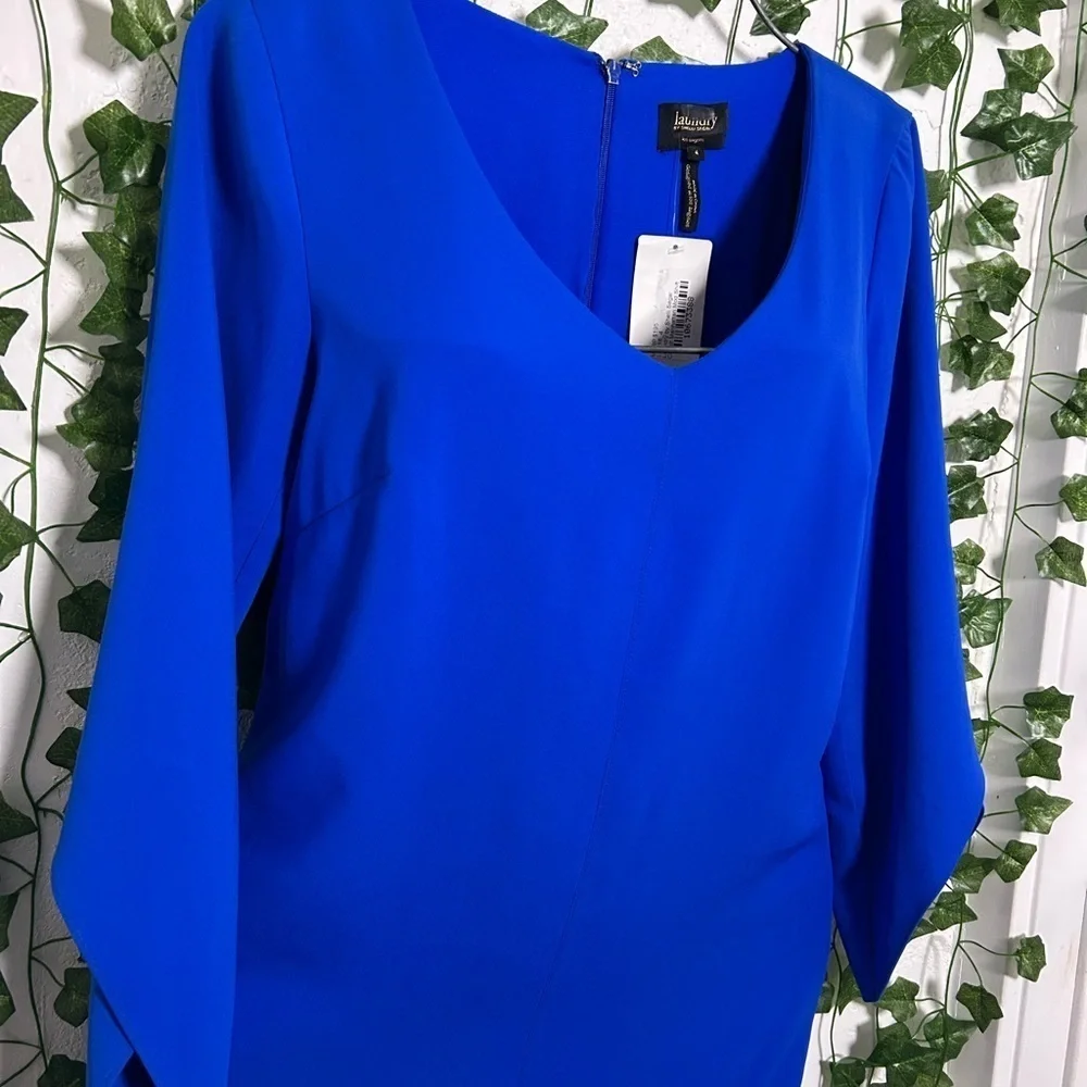 Laundry By Shelli Segal Blue Ruched Sheath Dress with Dolman Sleeves